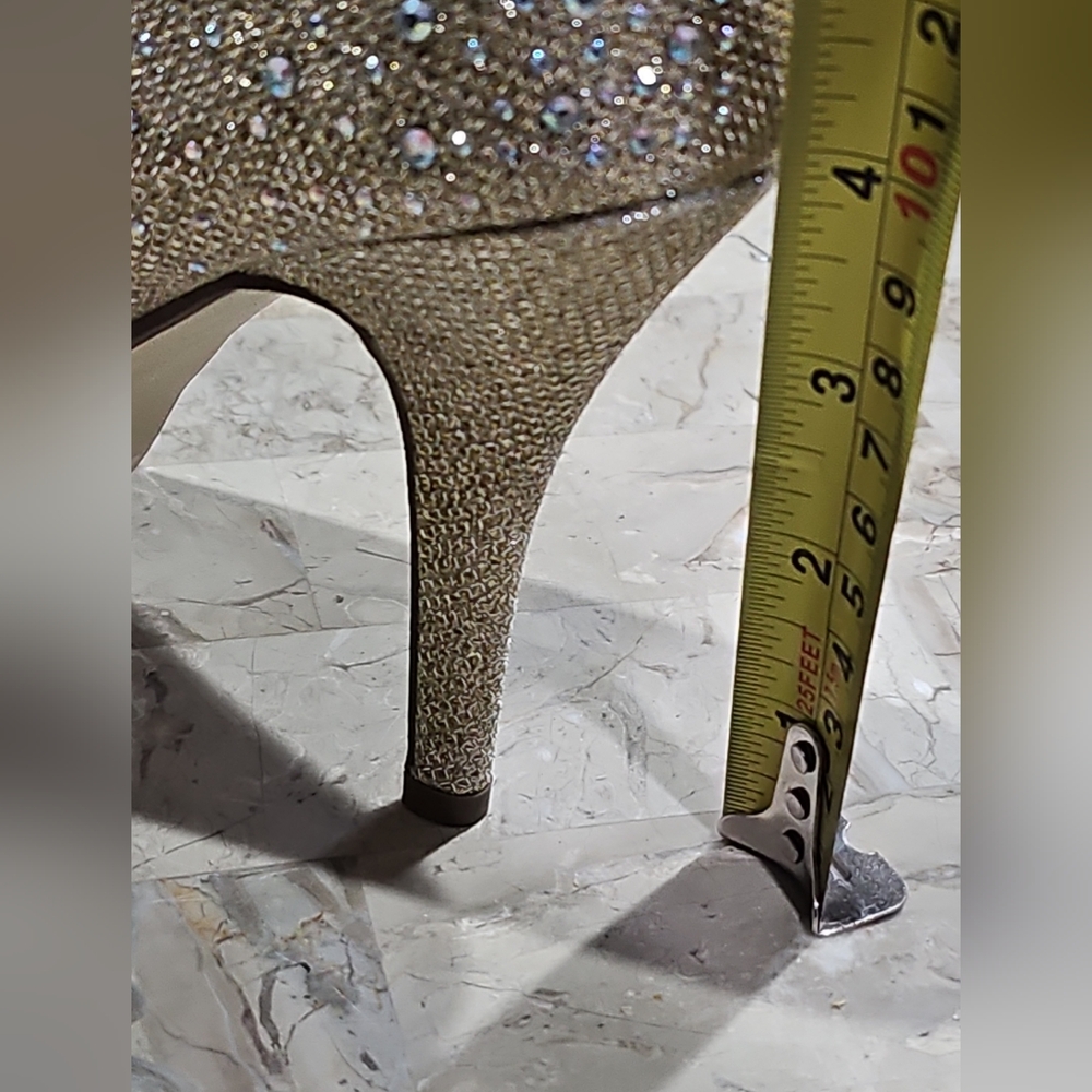 LaSonia Golden Glitter Formal Wedding‎ High Platform Stilettos Shoes Heels Sz 9 - Picture 8 of 11